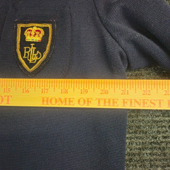 LAUREN RALPH LAUREN‎ Womens Petite Medium Blazer Cardigan Navy Gold Crest Jacket - Picture 7 of 9